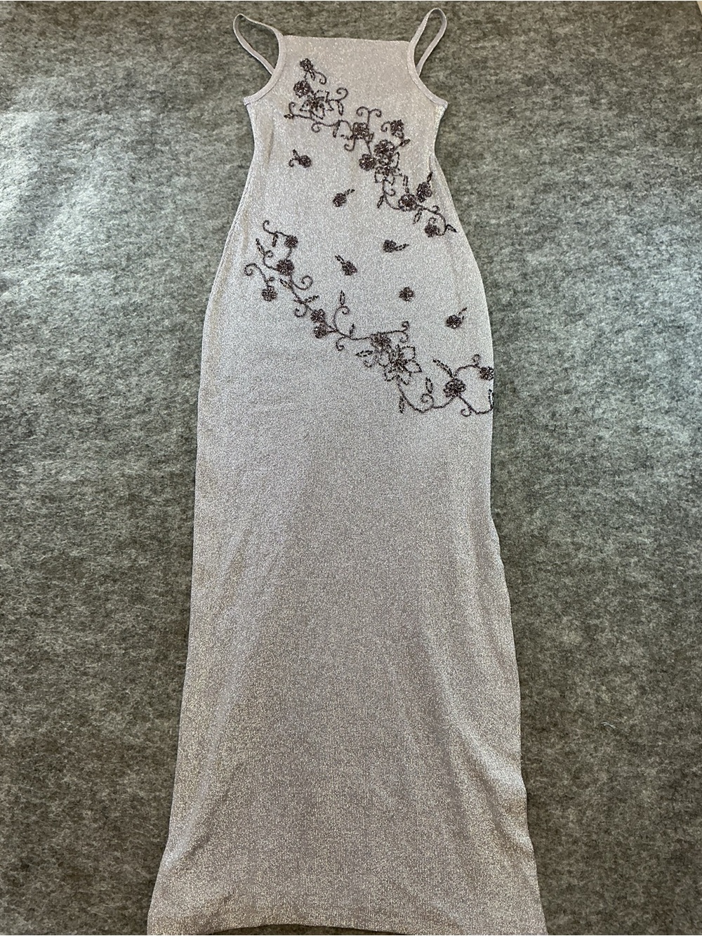 Scene Elegant Y2K Prom Silver Beaded Spaghetti-Strap Evening Dress Size 5/6